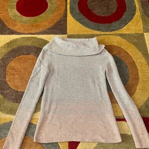 White House Black Market Cowl Neck Sweater Sparkly Silver Light Pink Ombre Small